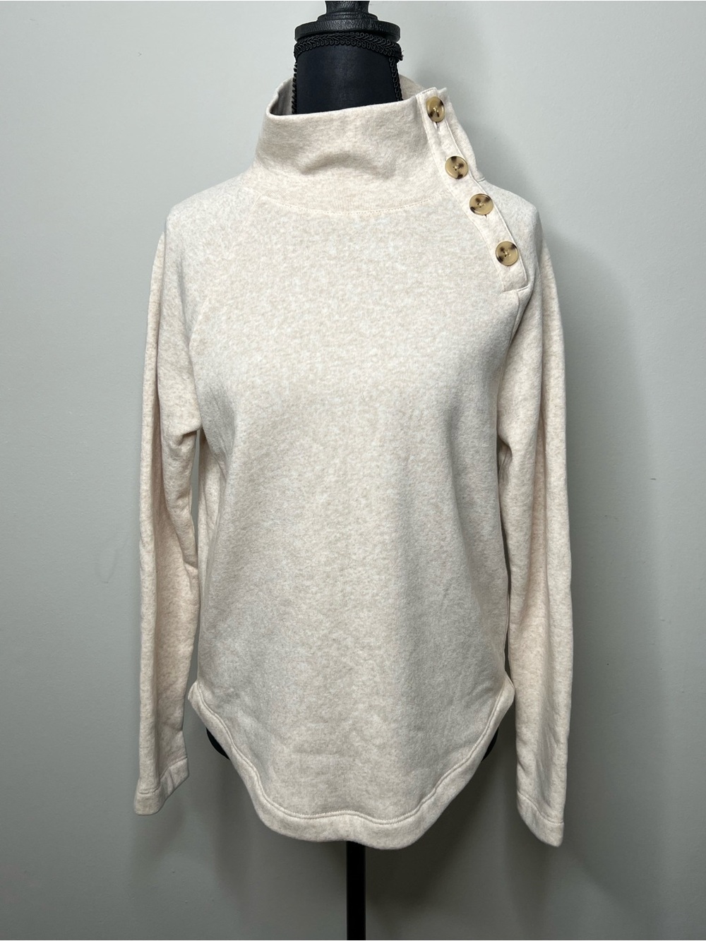 J. Crew Cozy Soft Cream Button-Shoulder With Plaid details Turtleneck Sweater